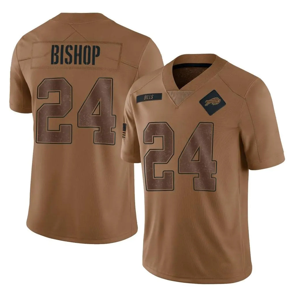 B.Bills #24 Cole Bishop Player Brown Salute To Service Limited Ldoa Stitched Jerseys