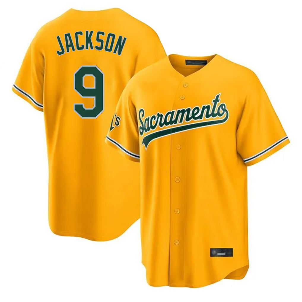 Athletics #9 Reggie Jackson Player Gold Home Game Ldoa Stitched Jerseys