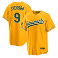 Athletics #9 Reggie Jackson Player Gold Home Game Ldoa Stitched Jerseys