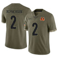C.Bengals #2 Evan McPherson Player Olive Salute to Service Limited Game Ldoa Stitched Jerseys