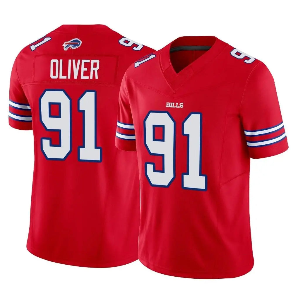 B.Bills #91 Ed Oliver Player Red Vapor F.U.S.E. Jersey Limited Home Game Ldoa Stitched Jerseys