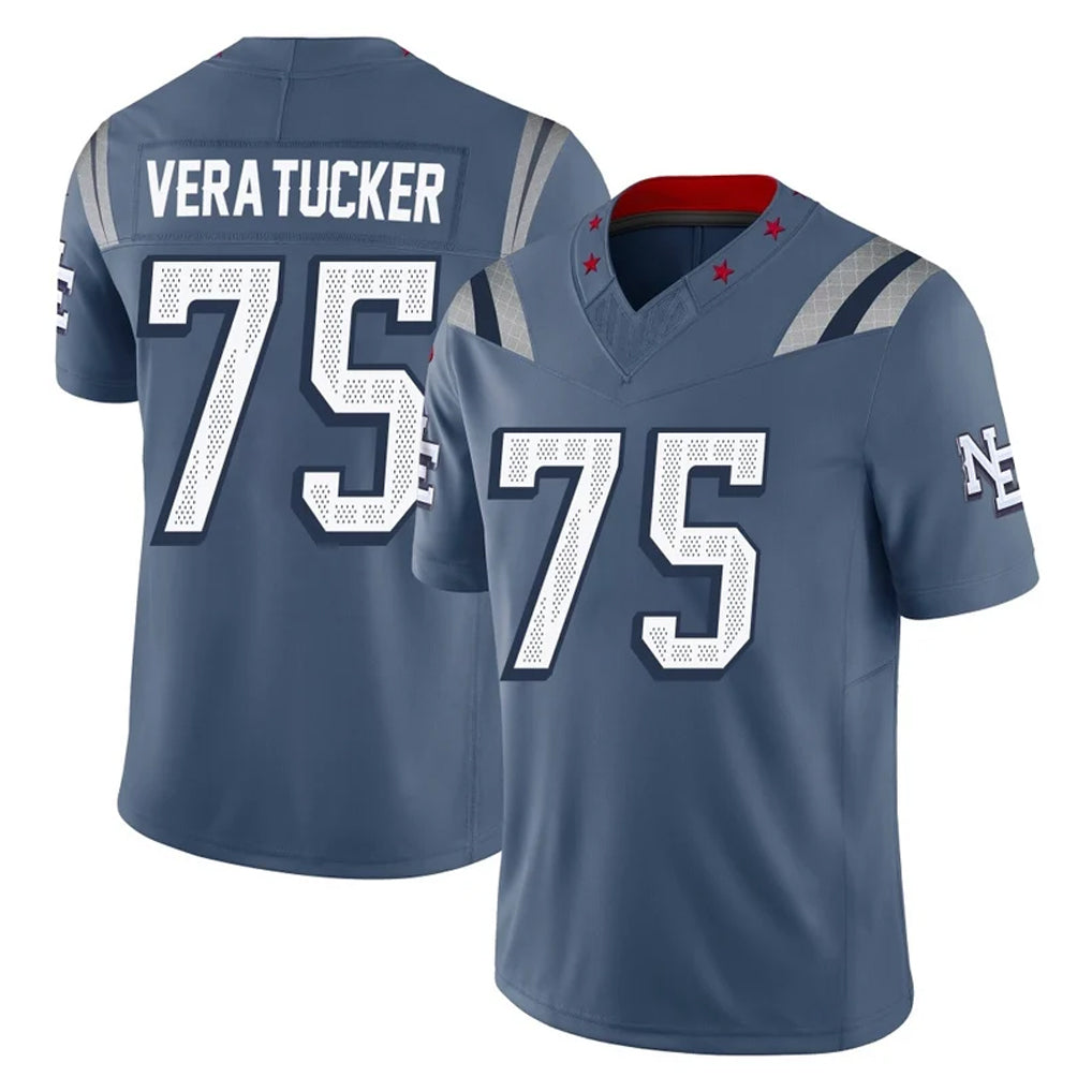 NE.Patriots #75 Alijah Vera-Tucker Player Blue Limited Rivalries Collection Home Game Ldoa Stitched Jerseys