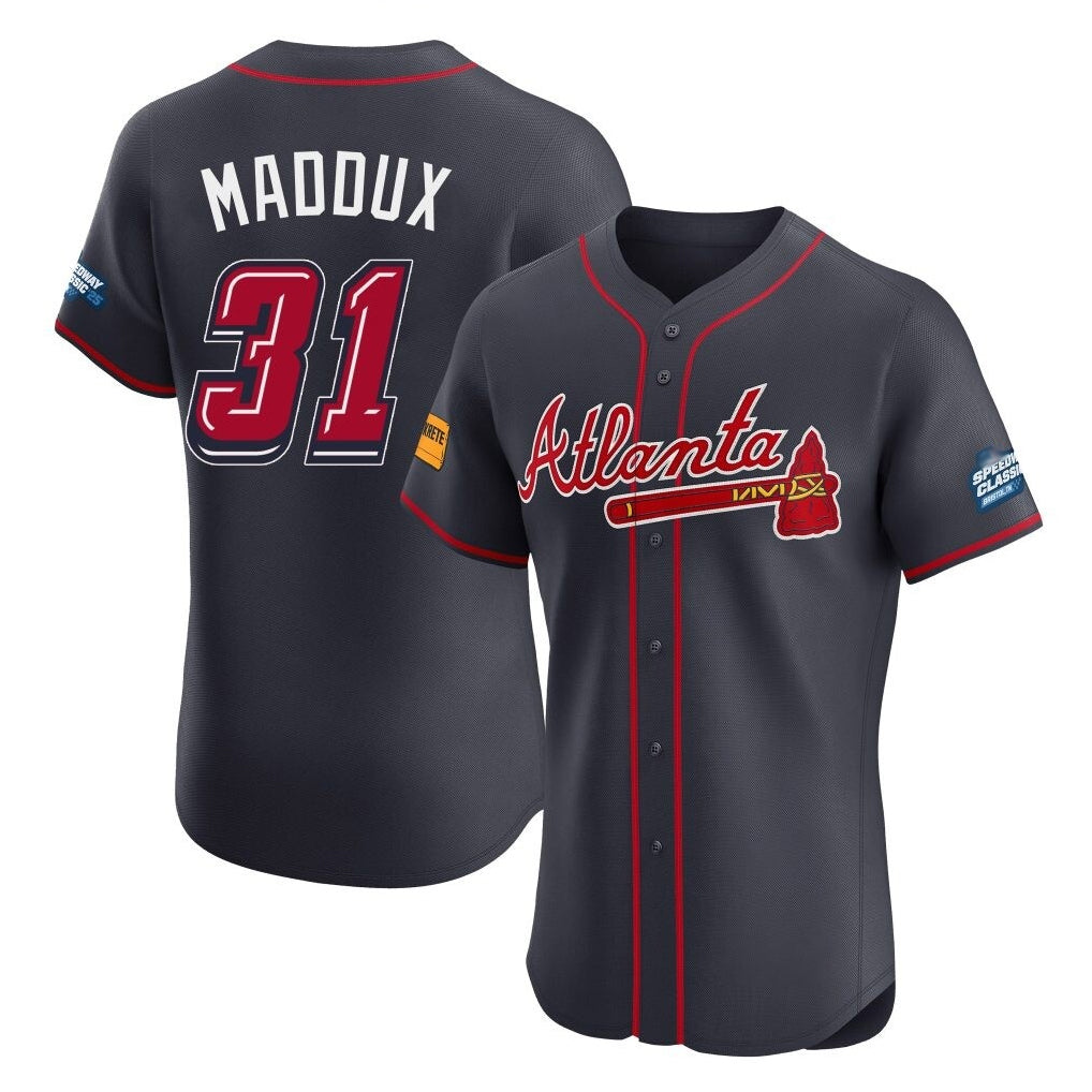 A.Braves #31 Greg Maddux Player Navy 2025 Speedway Classic Limited Elite Home Game Ldoa Stitched Jerseys