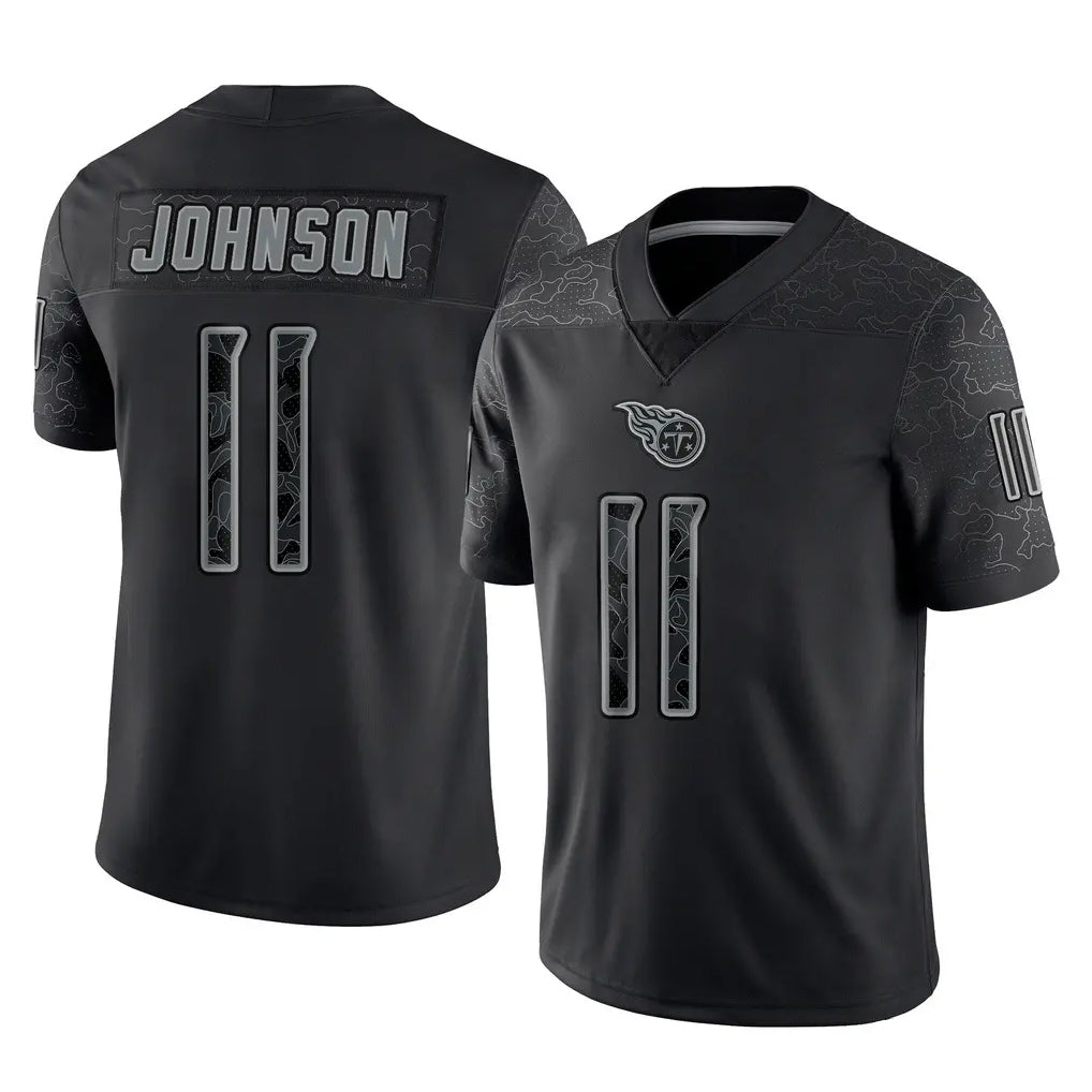 T.Titans #11 Jermaine Johnson II Player Black Limited Reflective Home Game Ldoa Stitched Jerseys