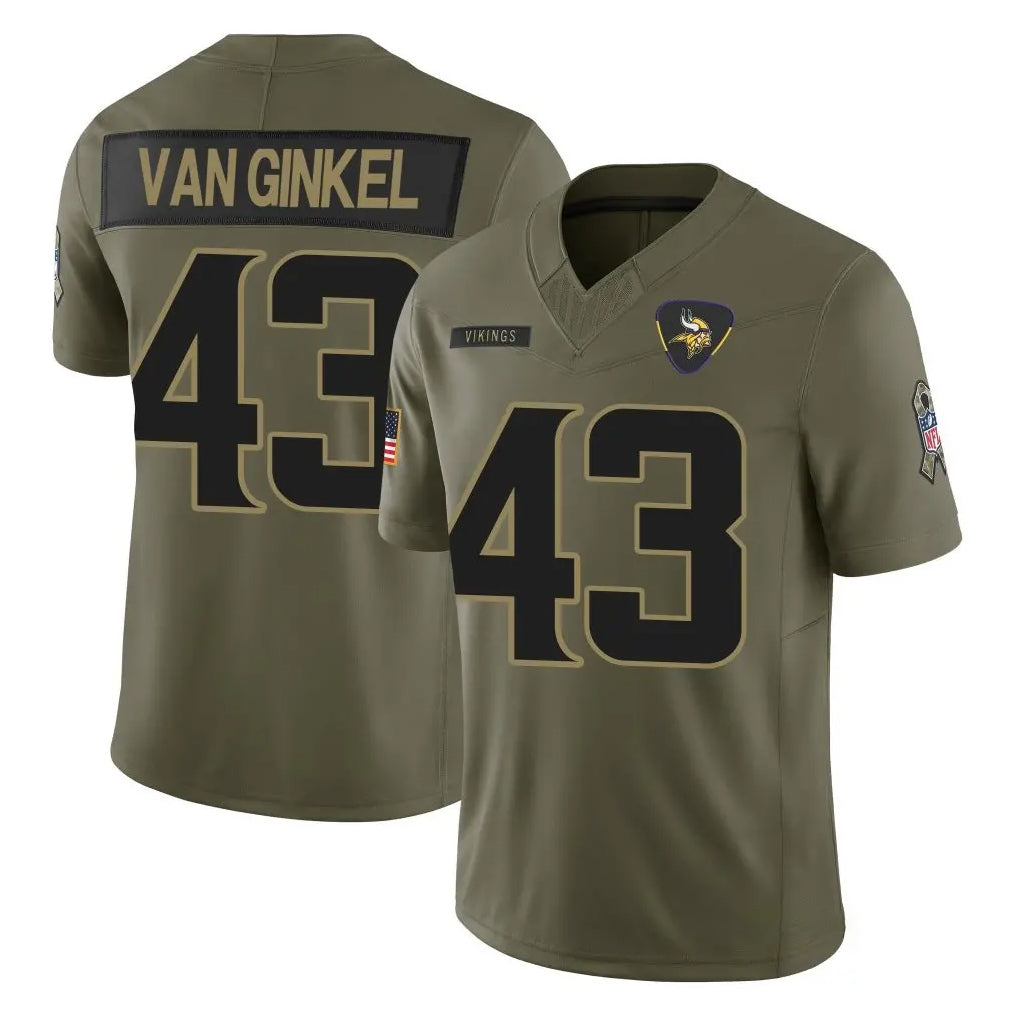 M.Vikings #43 Andrew Van Ginkel Player Olive 2025 Salute To Service Limited Game Ldoa Stitched Jerseys