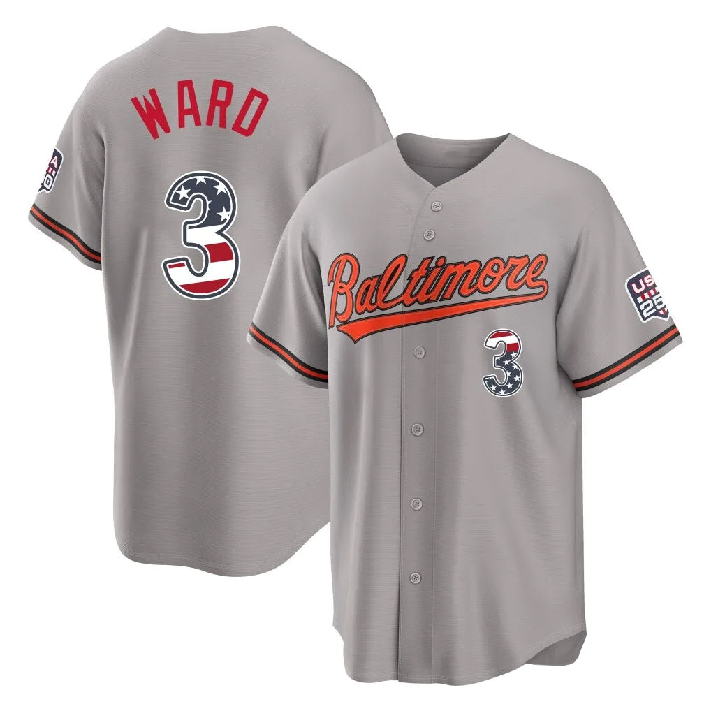 B.Orioles #3 Taylor Ward Player Gray USA 250 Fourth of July Home Game Ldoa Stitched Jerseys