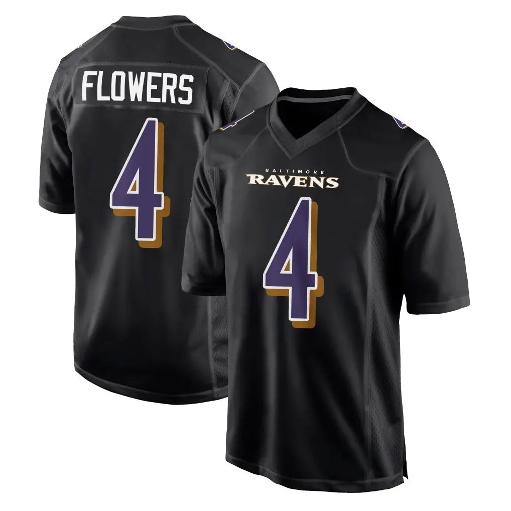 B.Ravens #4 Zay Flowers Player Black Carbon Fashion Home Game Ldoa Stitched Jerseys