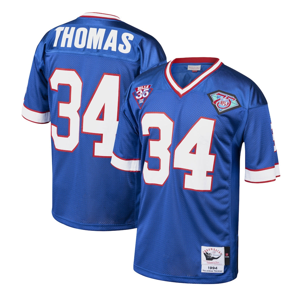 B.Bills #34 Thurman Thomas Player Royal Mitchell & Ness 1985 Throwback Retired Ldoa Stitched Jerseys