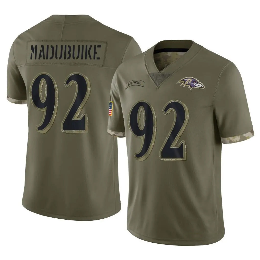 B.Ravens #92 Nnamdi Madubuike Player Olive Salute To Service Ldoa Stitched Jerseys