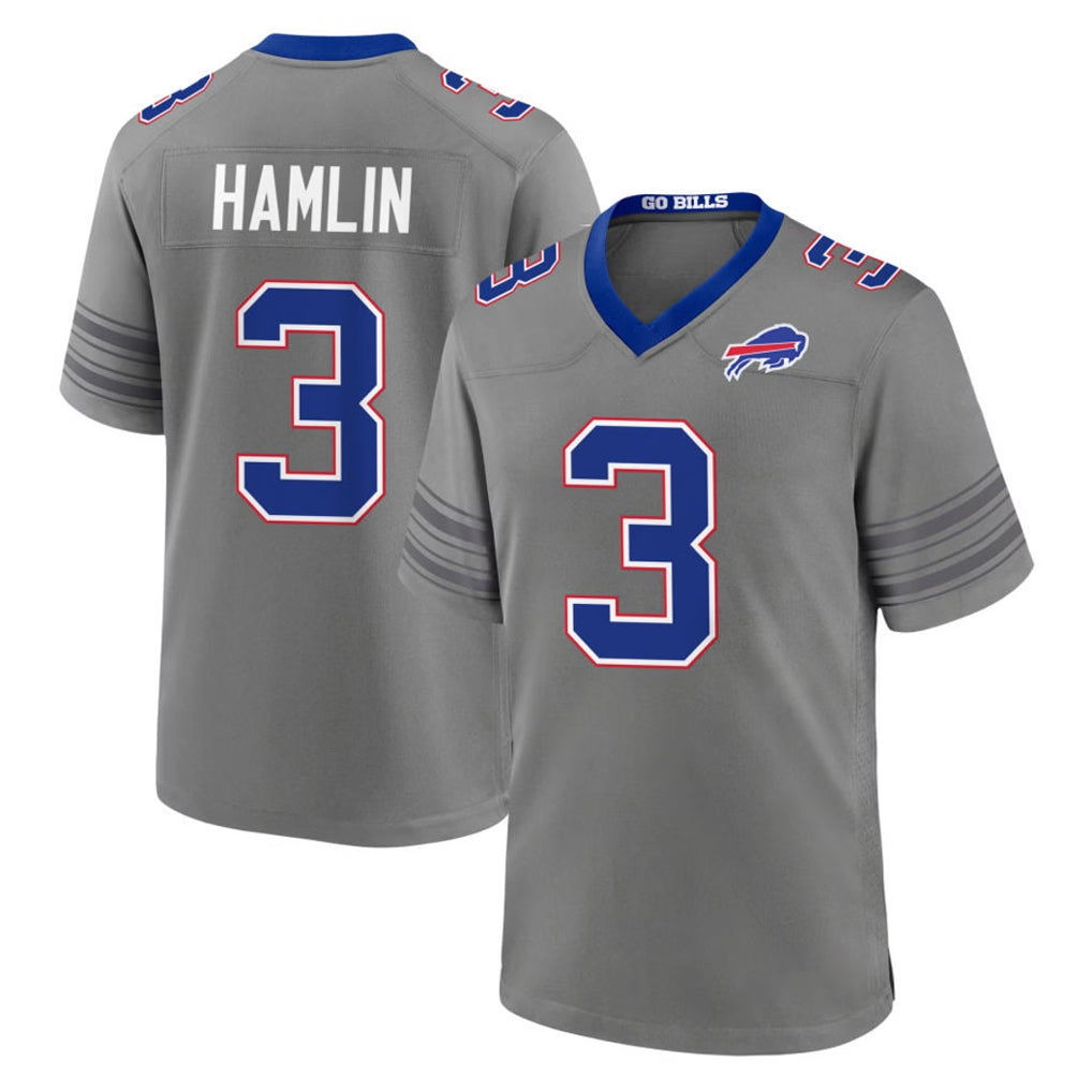 B.Bills #3 Damar Hamlin Player Gray Nickel City Home Game Xdoa Stitched Jerseys