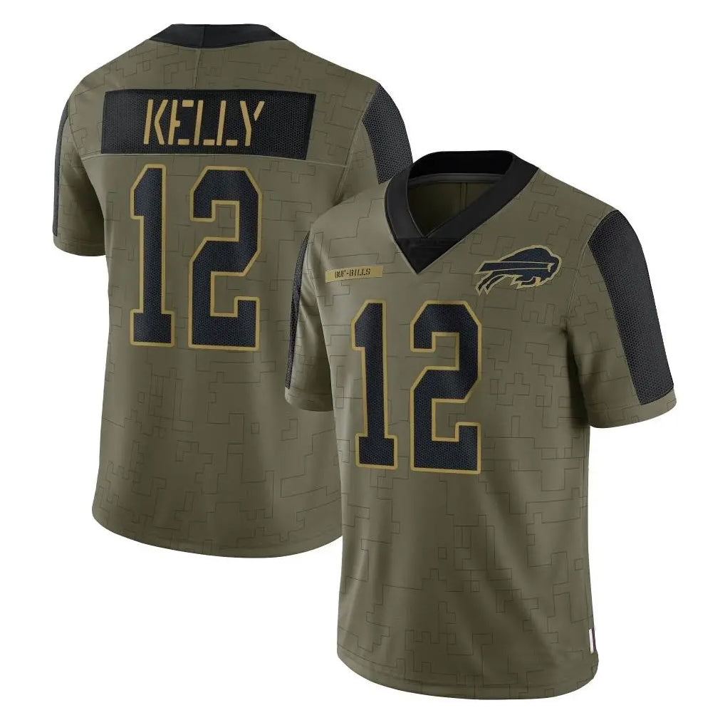 B.Bills #12 Jim Kelly Player Olive Salute To Service Limited Game Ldoa Stitched Jerseys
