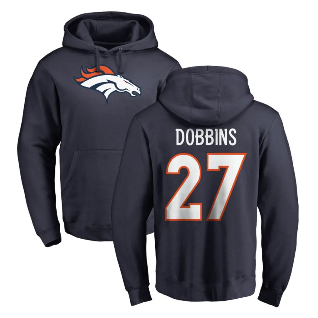 D.Broncos #27 J.K. Dobbins Player Navy Pullover Hoodie Limited Ldoa Stitched Jerseys