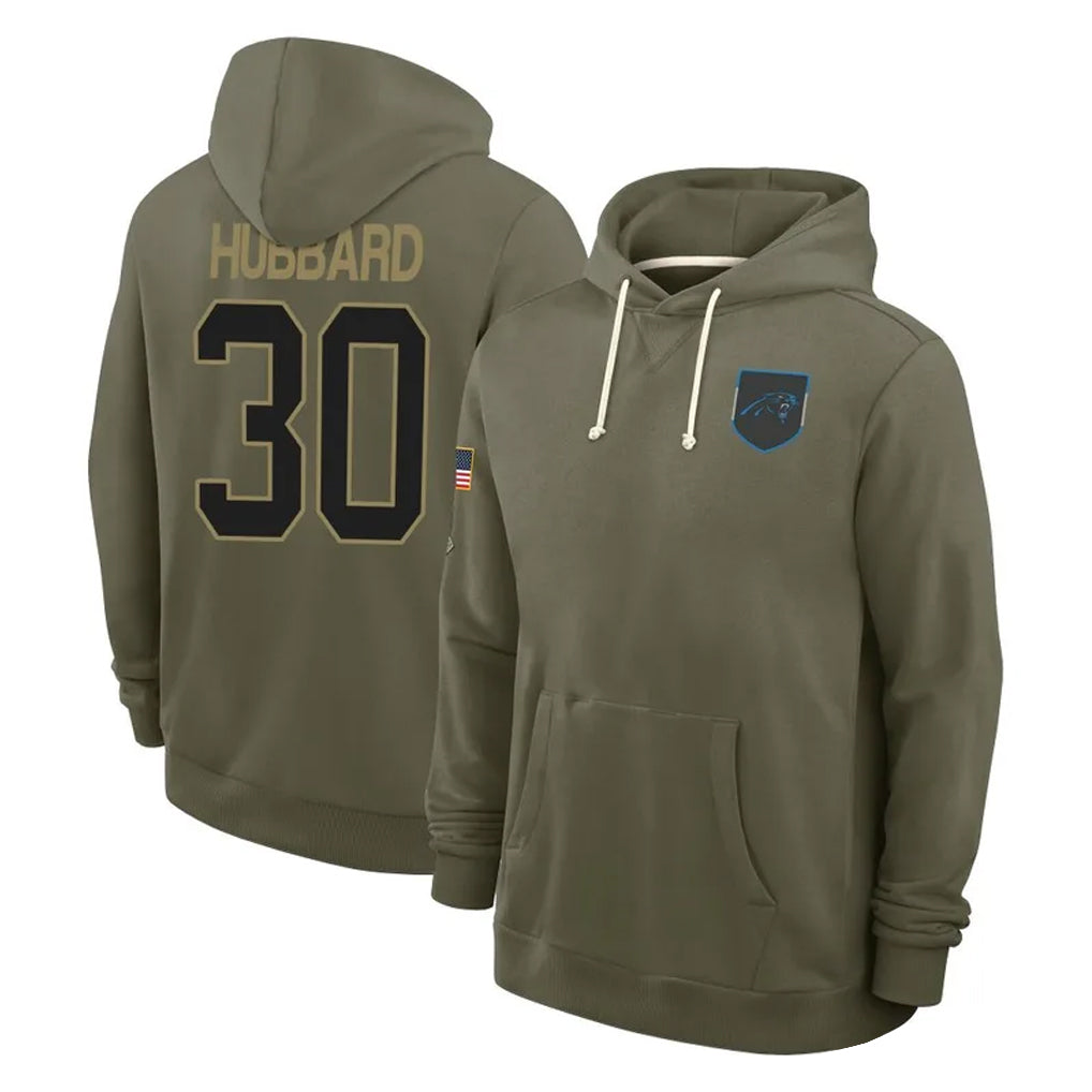 C.Panthers #30 Chuba Hubbard Player Olive Salute to Service Hoodies Game Ldoa Stitched Jerseys