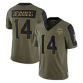 M.Vikings #14 Jauan Jennings Player Olive Salute To Service Limited Game Ldoa Stitched Jerseys