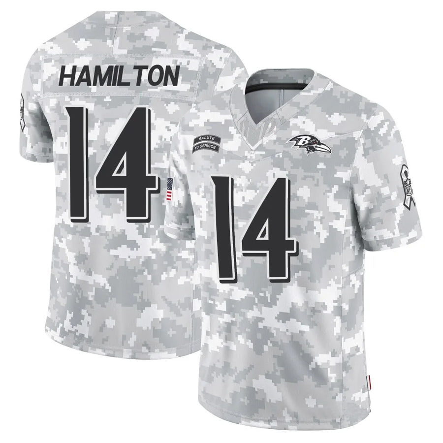 B.Ravens #14 Kyle Hamilton Player Arctic Camo Salute to Service Limited Ldoa Stitched Jerseys