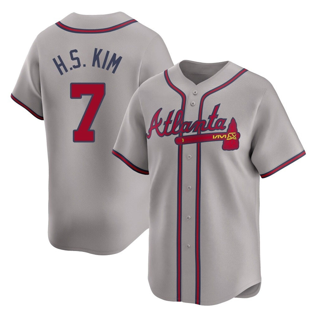 A.Braves #7 Ha-Seong Kim Player Gray Limited Home Game Ldoa Stitched Jerseys