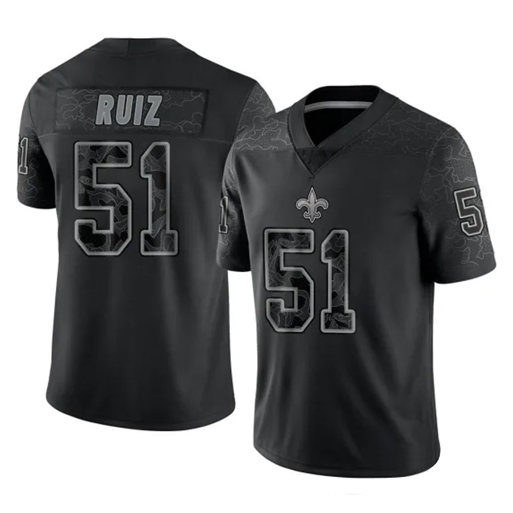 NO.Saints #51 Cesar Ruiz Player Black Limited Reflective Home Game Ldoa Stitched Jerseys