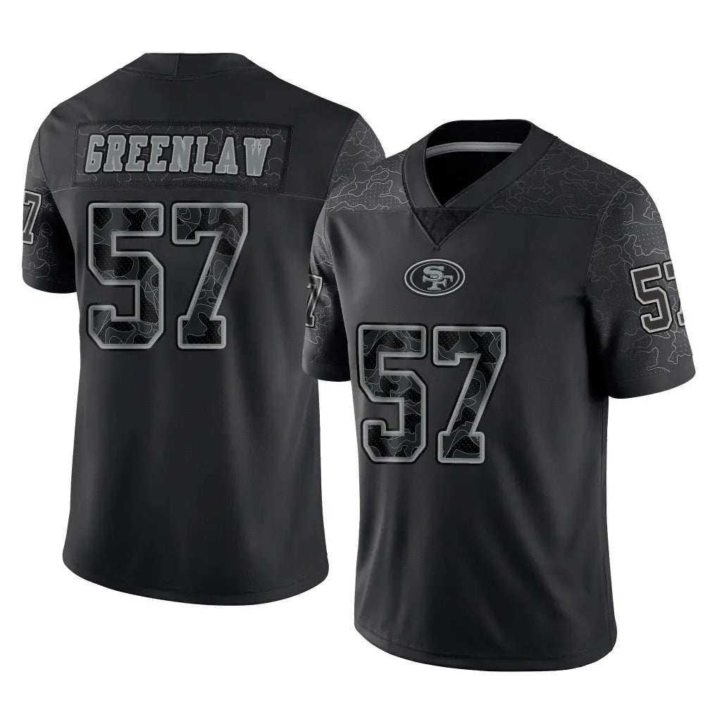 SF.49ers #57 Dre Greenlaw Player Black Limited Reflective Home Game Ldoa Stitched Jerseys