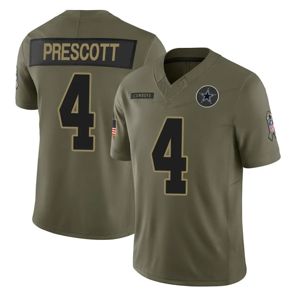 D.Cowboys #4 Dak Prescott Player Olive 2025 Salute to Service Limited Home Game Ldoa Stitched Jerseys