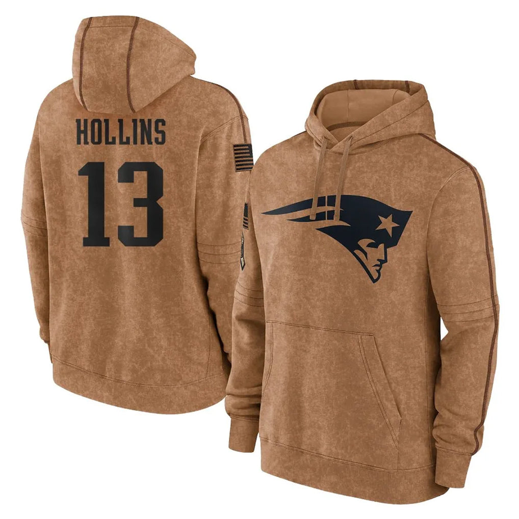 NE.Patriots #13 Mack Hollins Player Brown Salute to Service Pullover Hoodies Limited Game Ldoa Stitched Jerseys