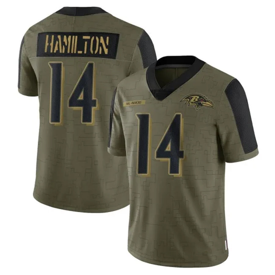 B.Ravens #14 Kyle Hamilton Player Olive  Salute To Service Limited Home Game Ldoa Stitched Jerseys