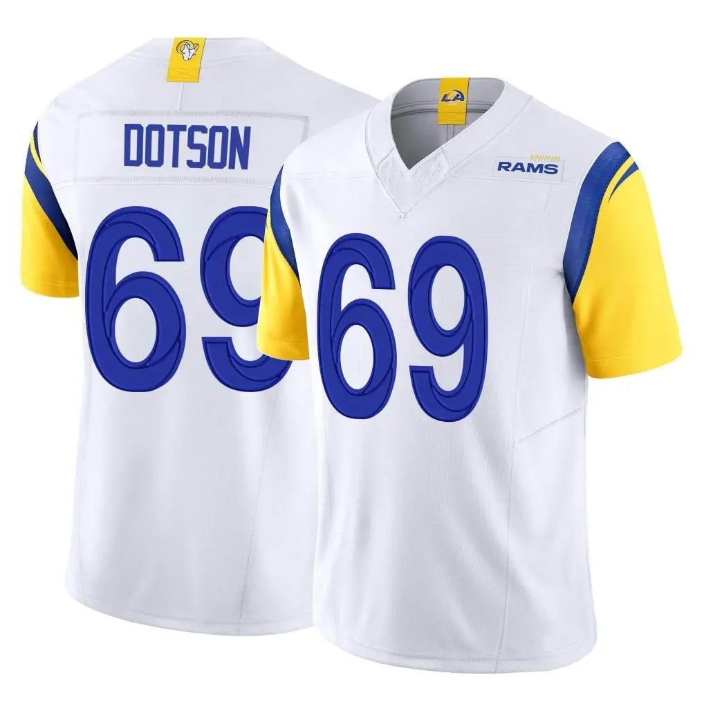 LA.Rams #69 Kevin Dotson Player White Limited Vapor F.U.S.E. Home Game Ldoa Stitched Jerseys