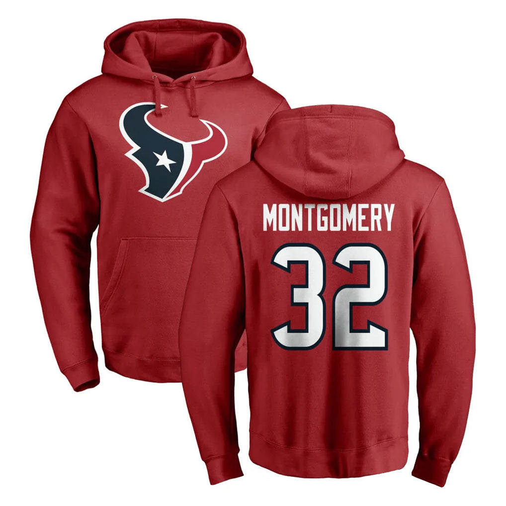 H.Texans #32 David Montgomery Player Red Pro Line Pullover Hoodie Limited Game Ldoa Stitched Jerseys