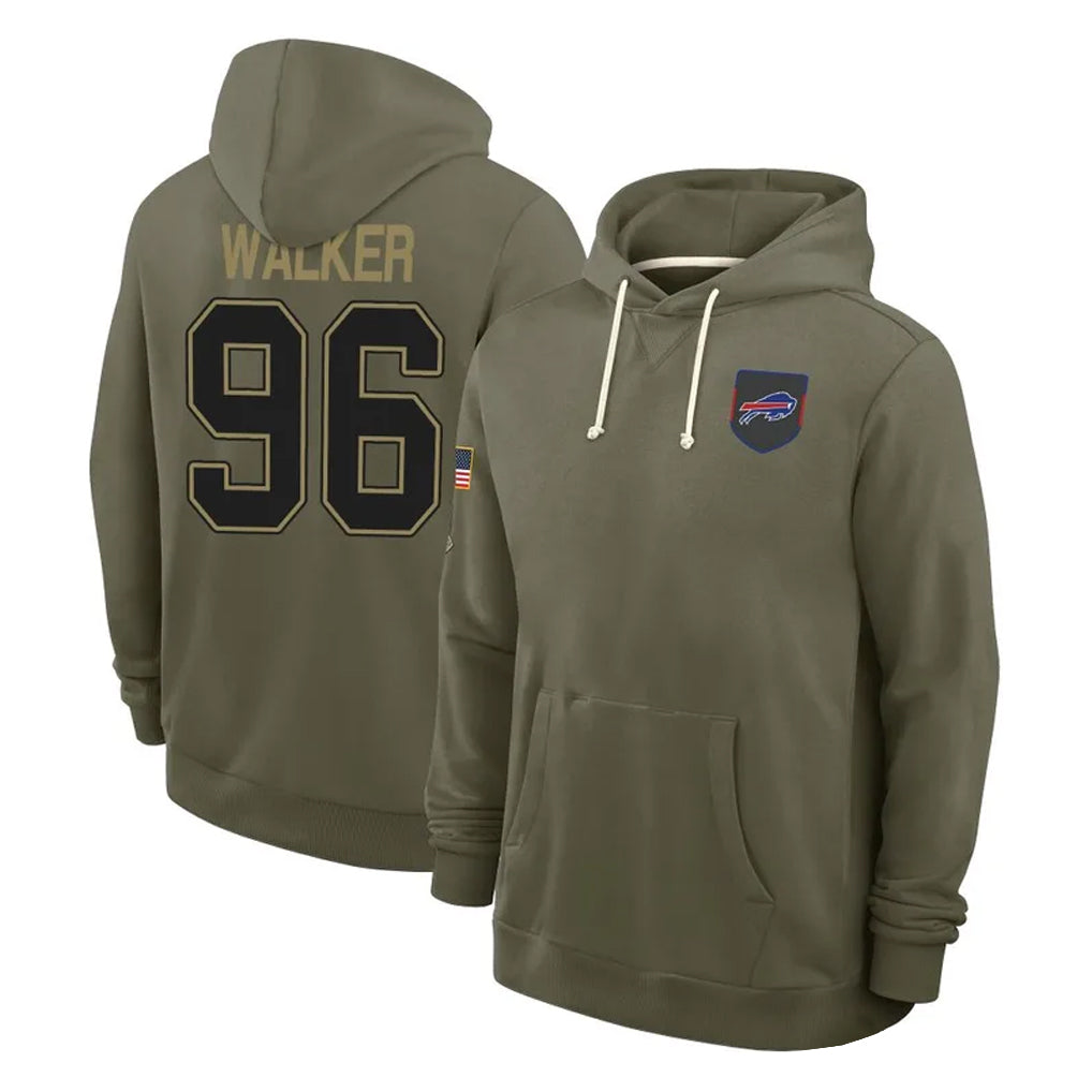 B.Bills #96 Deone Walker Player Olive 2025 Salute to Service Hoodies Ldoa Stitched Jerseys