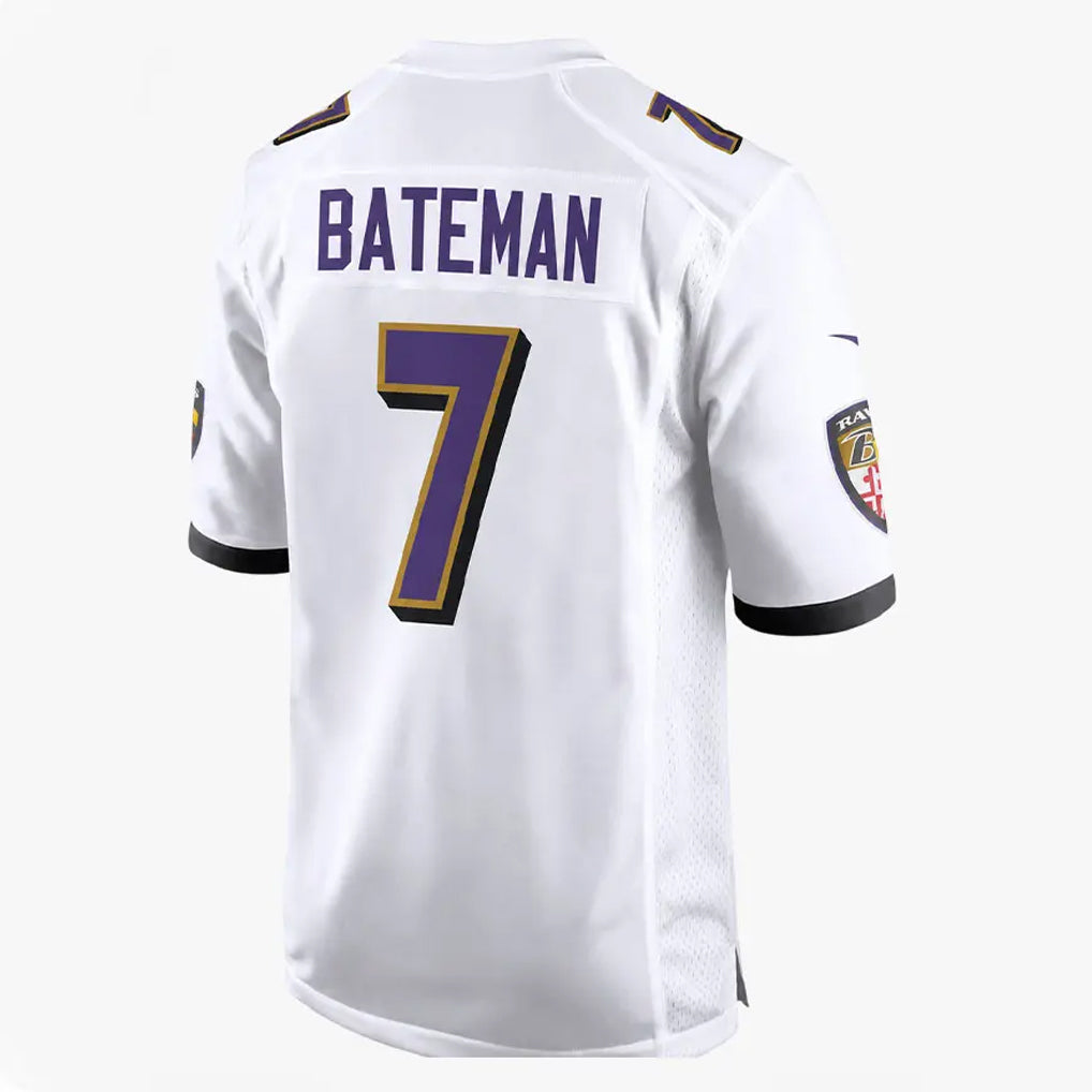 B.Ravens #7 Rashod Bateman Player White Home Game Ldoa Stitched Jerseys