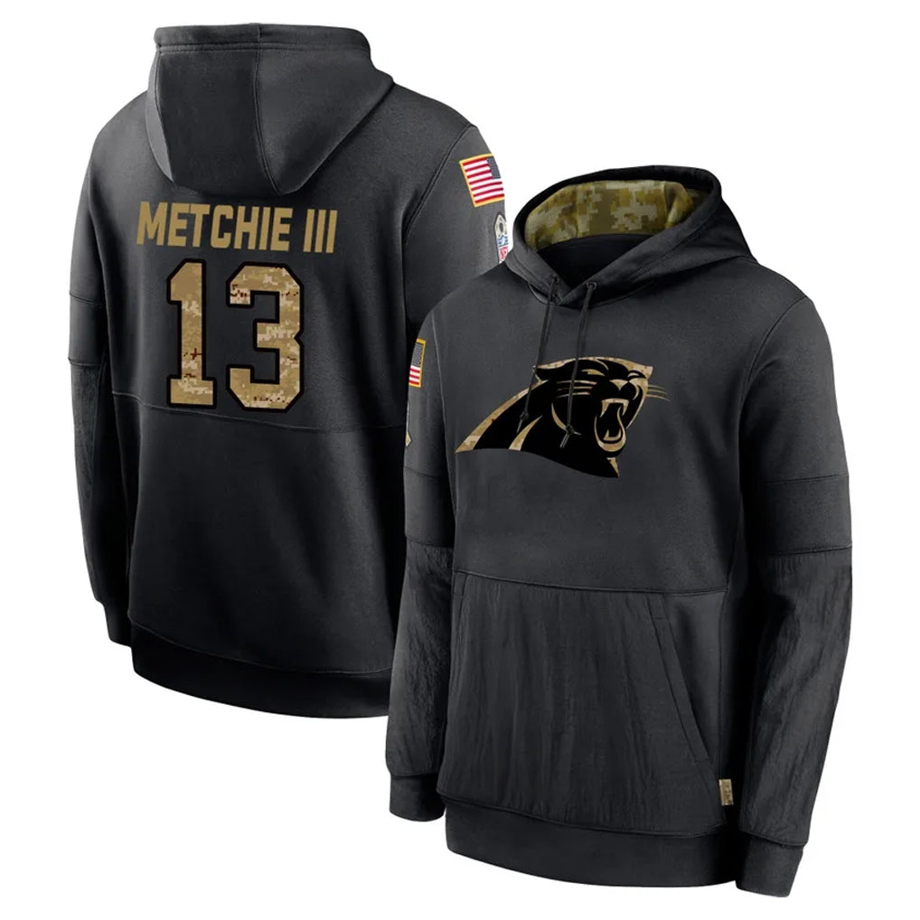 C.Panthers #13 John Metchie III Player Black Salute to Service Pullover Hoodies Limited Game Ldoa Stitched Jerseys