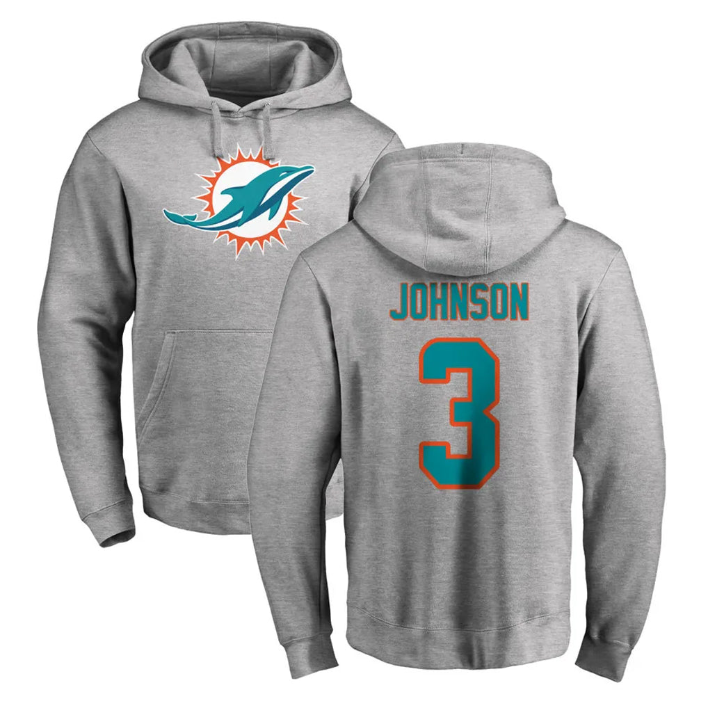 M.Dolphins #3 Chris Johnson Player Gray LOGO Pullover Hoodies Limited Ldoa Stitched Jerseys