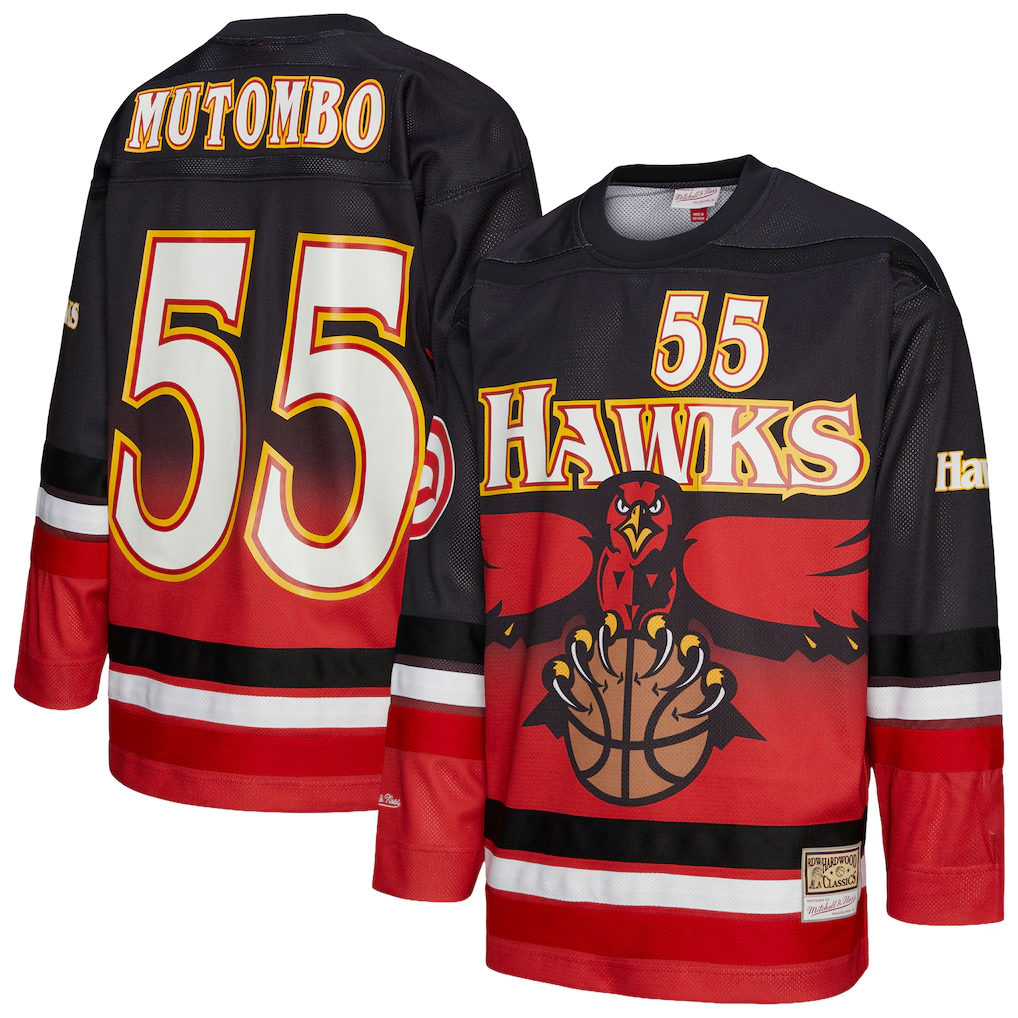 Ldoa A.Hawks #55 Dikembe Mutombo Mitchell & Ness Red Maxxed Out Fashion Hockey Jerseys