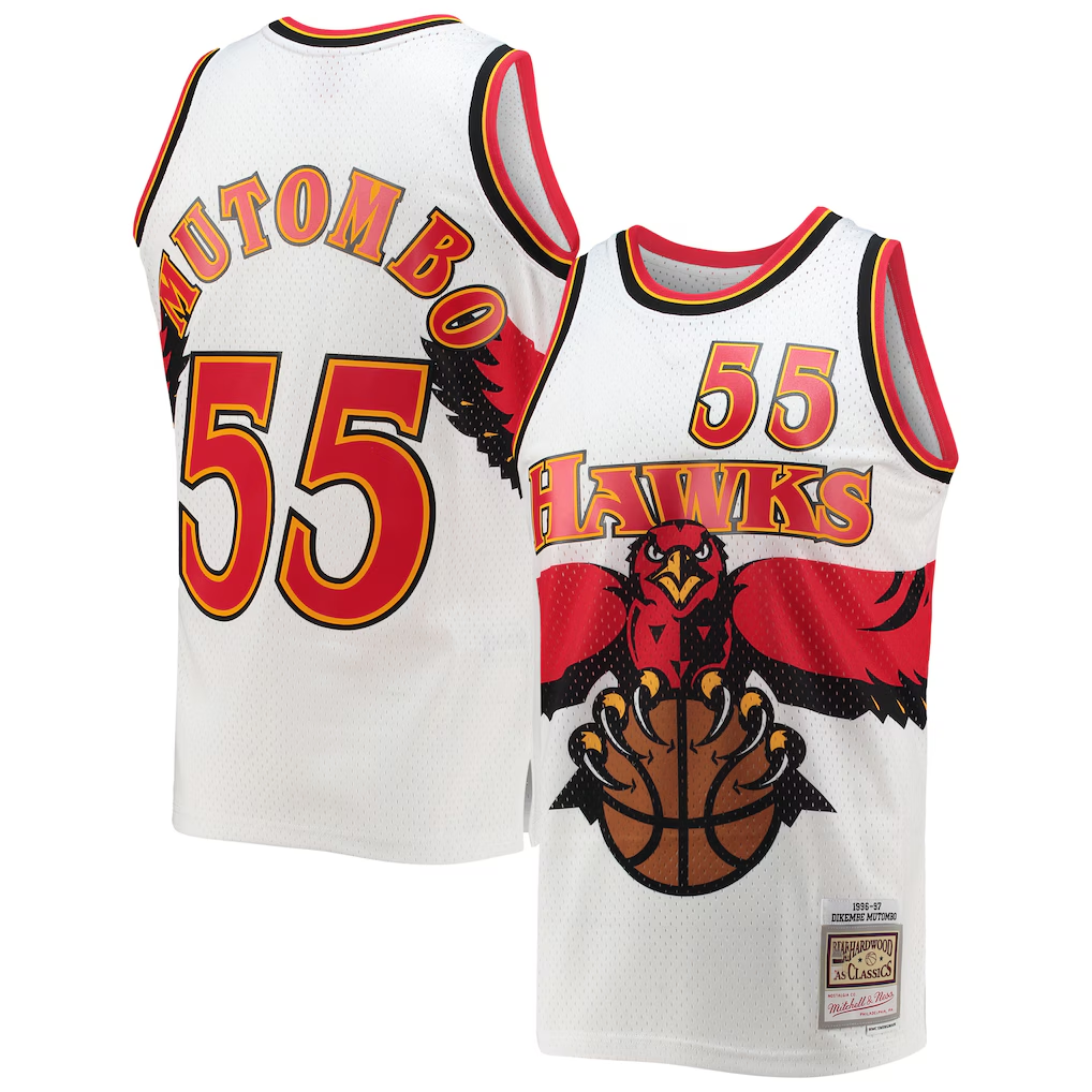 Ldoa A.Hawks #55 Dikembe Mutombo Mitchell & Ness White 199697 Hardwood Classics Swingman Jerseys
