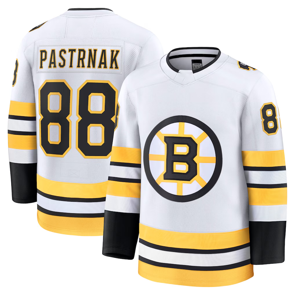Tuec B.Bruins #88 David Pastrnak White Away Premium Player Stitched Jerseys