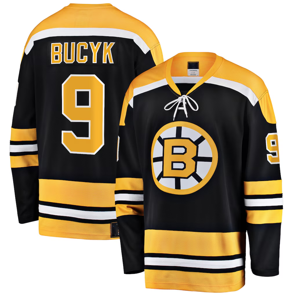 Tuec B.Bruins #9 John Bucyk Black Premier Breakaway Retired Player Stitched Jerseys