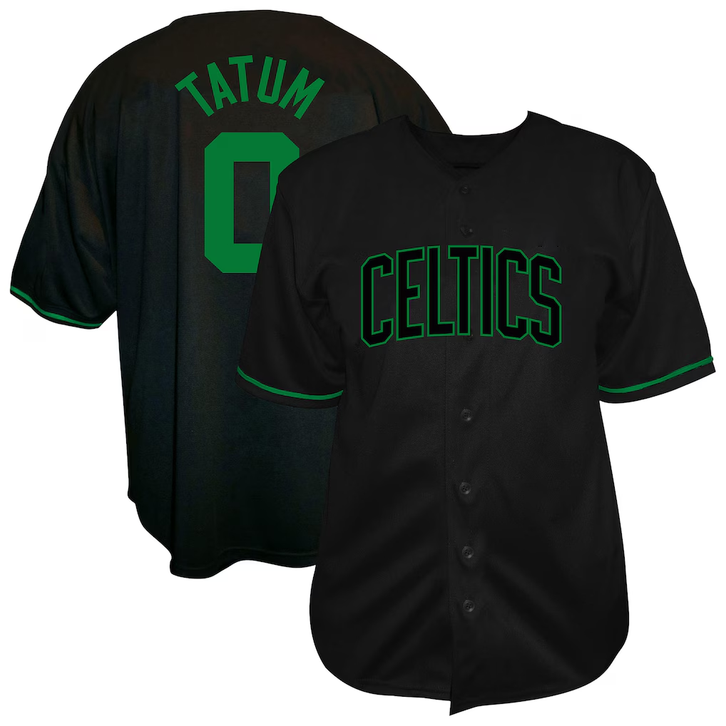 Ldoa B.Celtics #0 Jayson Tatum Profile Black Big & Tall Name & Number Button-Up Jerseys