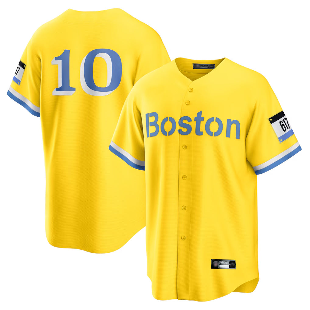 Ldoa B.Red Sox #10 Trevor Story Player Yellow Home Game Stitched Jerseys