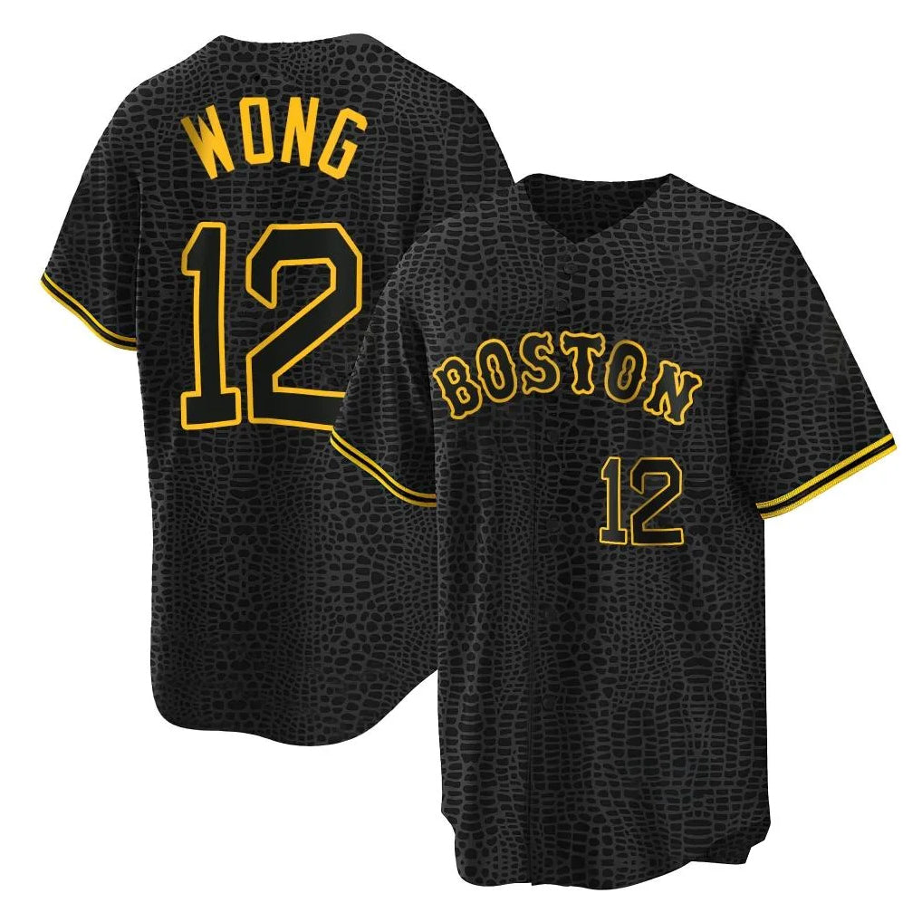 Ldoa B.Red Sox #12 Connor Wong Player Black Snake Skin City Home Game Stitched Jerseys