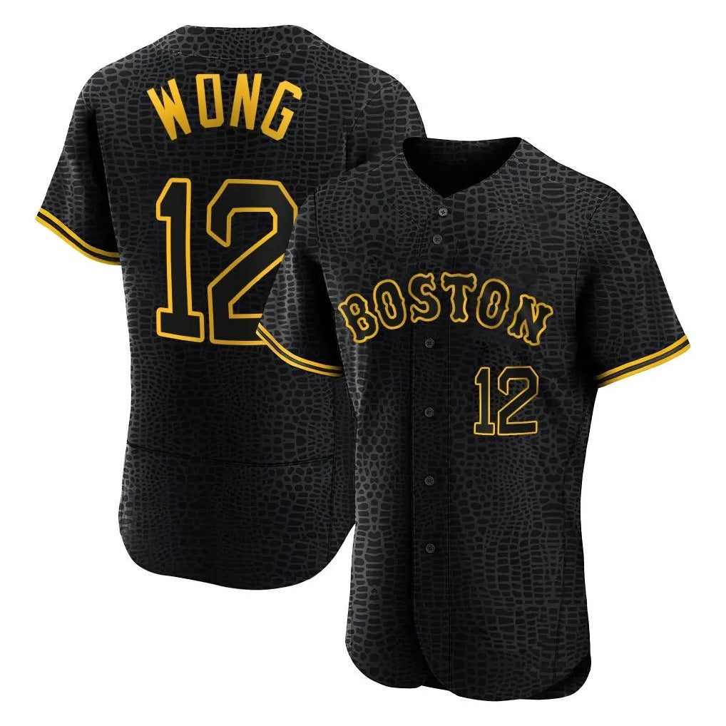 Ldoa B.Red Sox #12 Connor Wong Player Black Snake Skin City Limited Elite Home Stitched Jerseys