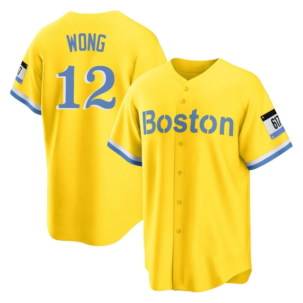 Ldoa B.Red Sox #12 Connor Wong Player Yellow Home Game Stitched Jerseys