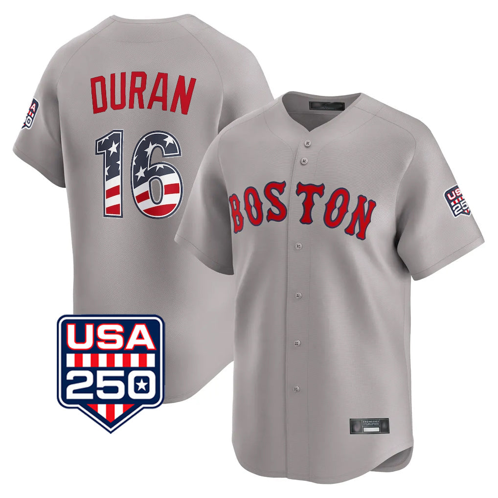 Ldoa B.Red Sox #16 Jarren Duran Player Gray Road USA 250 Fourth of July Limited Home Game Stitched Jerseys