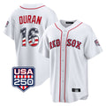 Ldoa B.Red Sox #16 Jarren Duran Player White USA 250 Fourth of July Home Game Stitched Jerseys