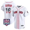 Ldoa B.Red Sox #16 Jarren Duran Player White USA 250 Fourth of July Limited Home Game Stitched Jerseys