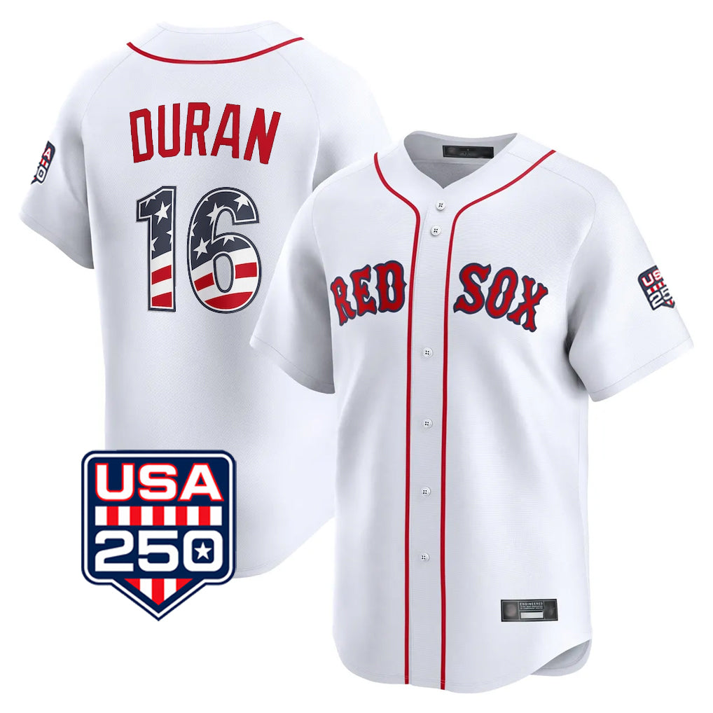 Ldoa B.Red Sox #16 Jarren Duran Player White USA 250 Fourth of July Limited Home Game Stitched Jerseys