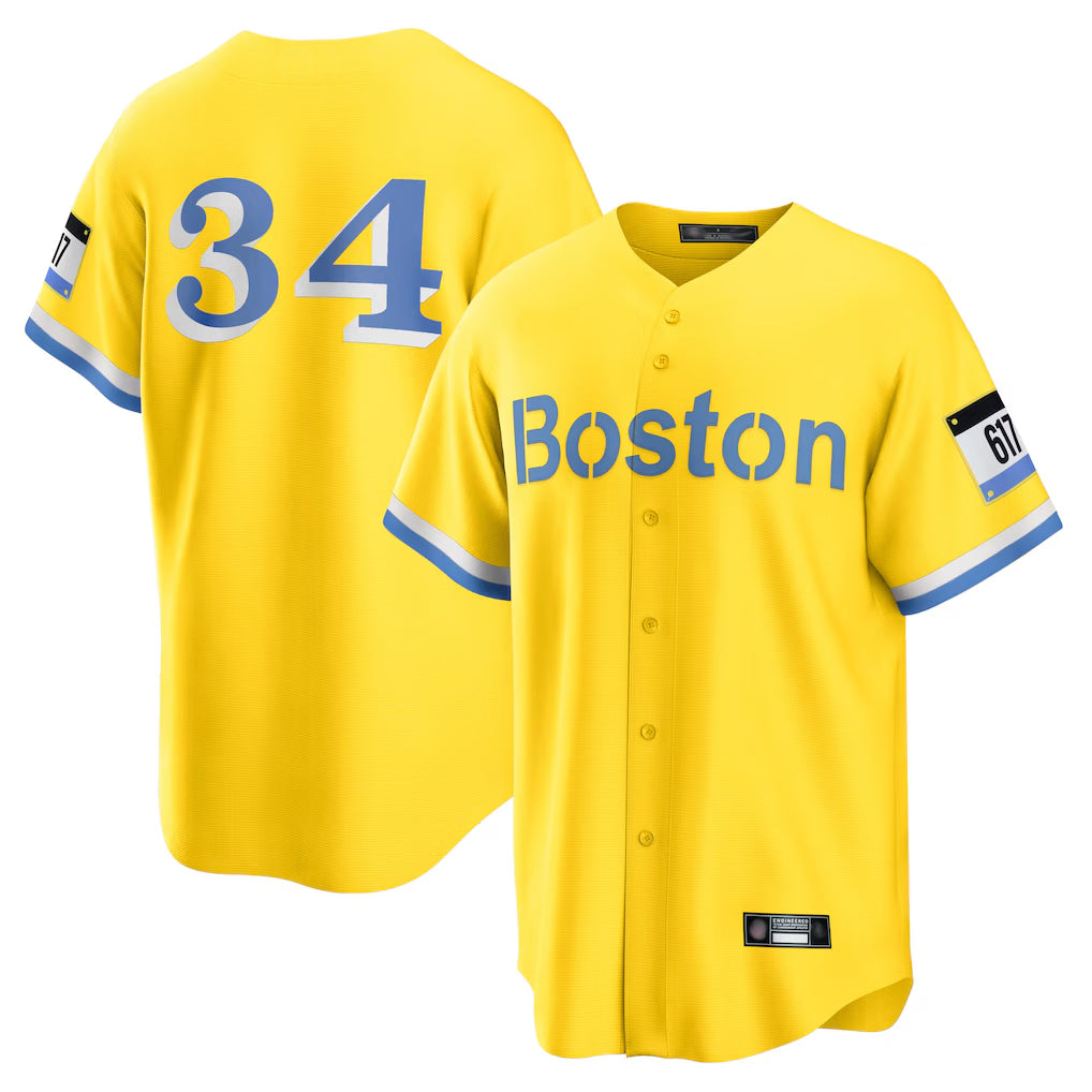 Ldoa B.Red Sox #34 David Ortiz Player Yellow Home Game Stitched Jerseys