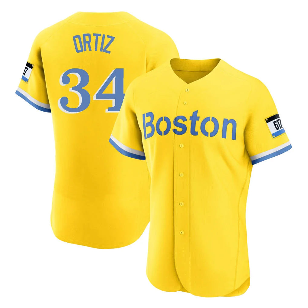Ldoa B.Red Sox #34 David Ortiz Player Yellow Limited Elite Home Game Stitched Jerseys