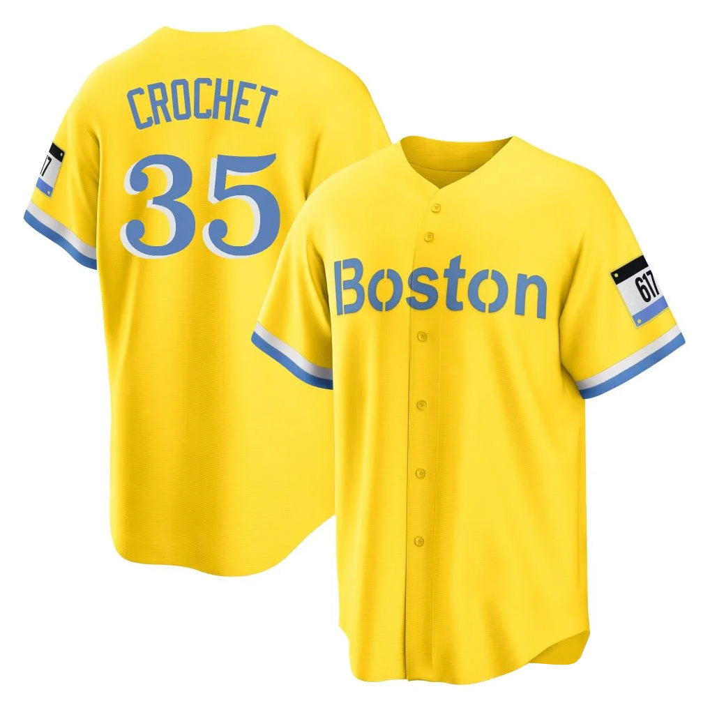 Ldoa B.Red Sox #35 Garrett Crochet Player Yellow Home Game Stitched Jerseys