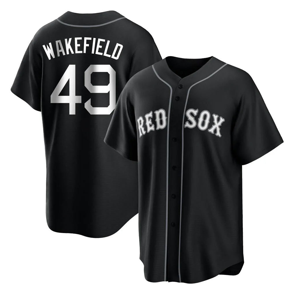 Ldoa B.Red Sox #49 Tim Wakefield Player Black Home Game Stitched Jerseys