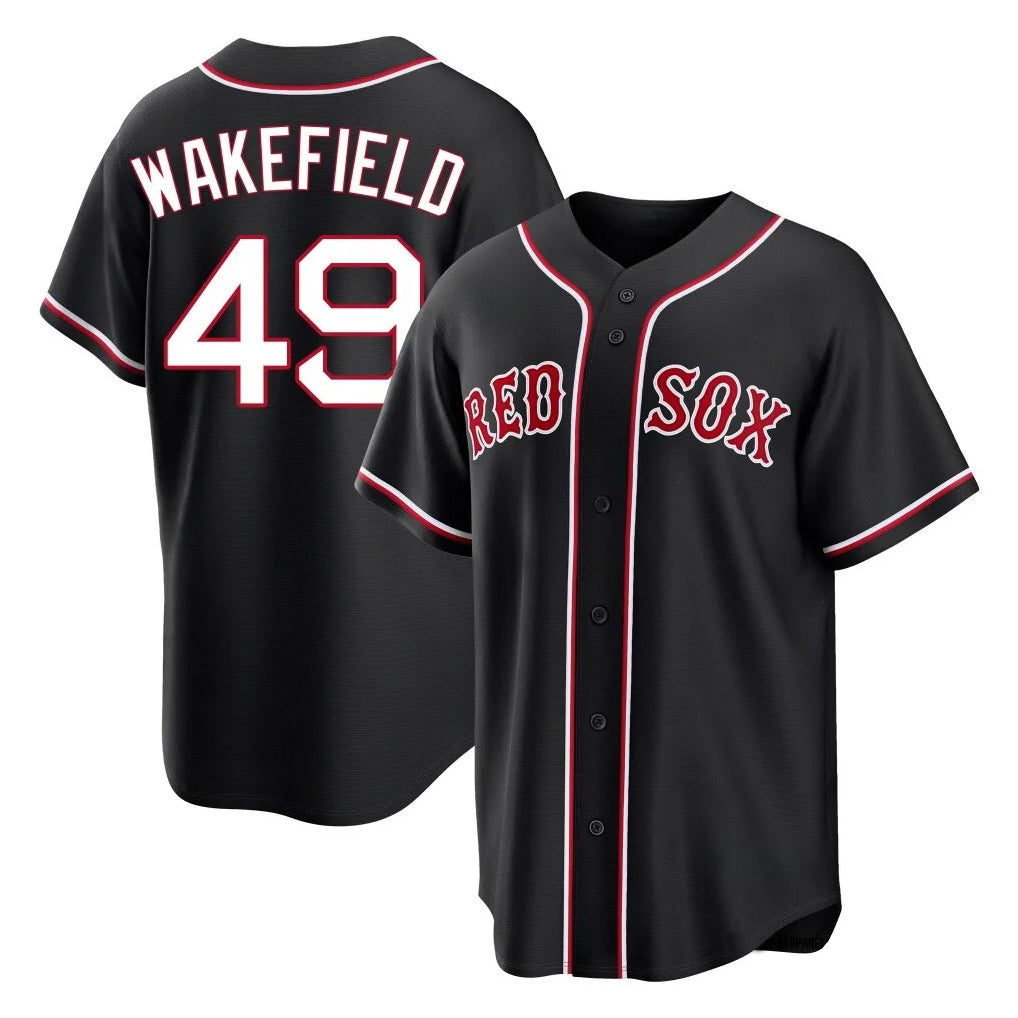 Ldoa B.Red Sox #49 Tim Wakefield Player Black Out Home Game Stitched Jerseys