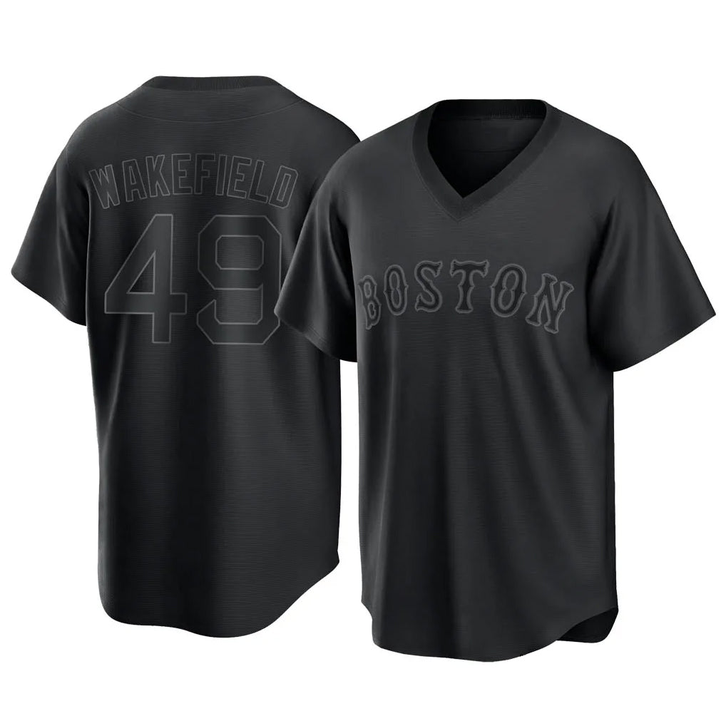 Ldoa B.Red Sox #49 Tim Wakefield Player Black T-shirt Home Game Stitched Jerseys